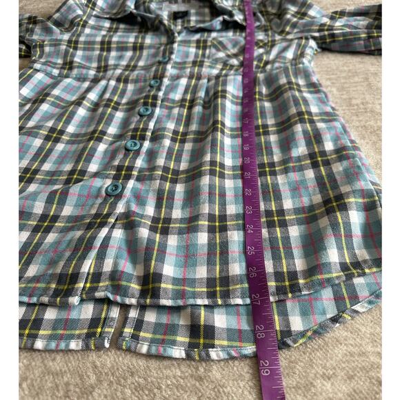 Gretchen Bleiler Oakley Blue Plaid V-Neck Casual Button Down Tunic Size L - Picture 10 of 10